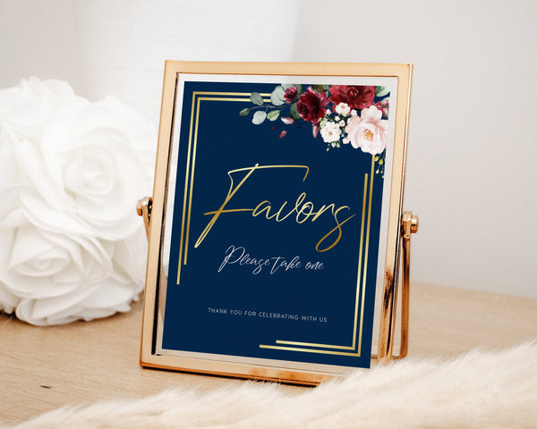 Favors wedding sign, Favors sign template, Navy favors sign, Navy gold wedding sign, Boho wedding sign | THALIA