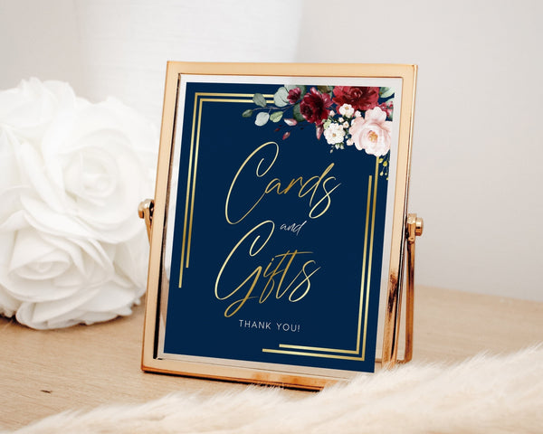 Cards and gifts sign, Cards and gifts template, Navy gold wedding sign, Boho wedding sign | THALIA