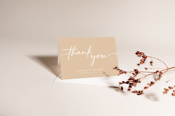 Beige thank you card, Thank you card template, Boho thank you card template | BELLAMY