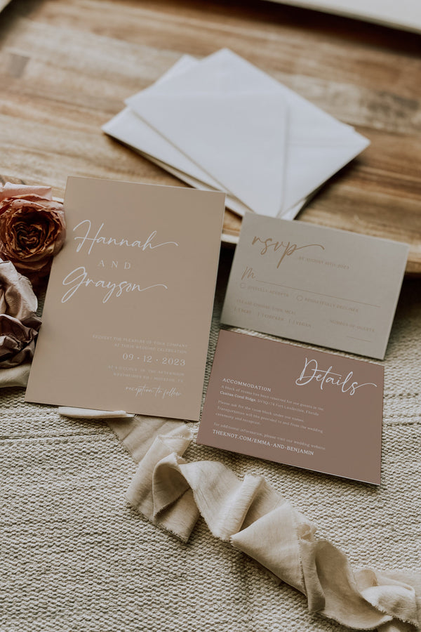 Beige Boho Wedding Invitation Set