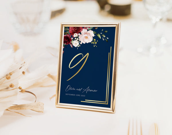 Navy Gold table numbers, Table numbers template, Wedding table numbers | THALIA