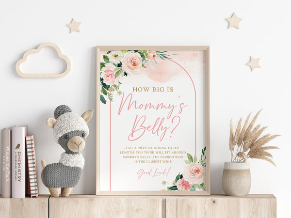 Mommy's belly game, How big is Mommy's belly, Baby shower game, Pink baby shower sign  #BLUSHEE