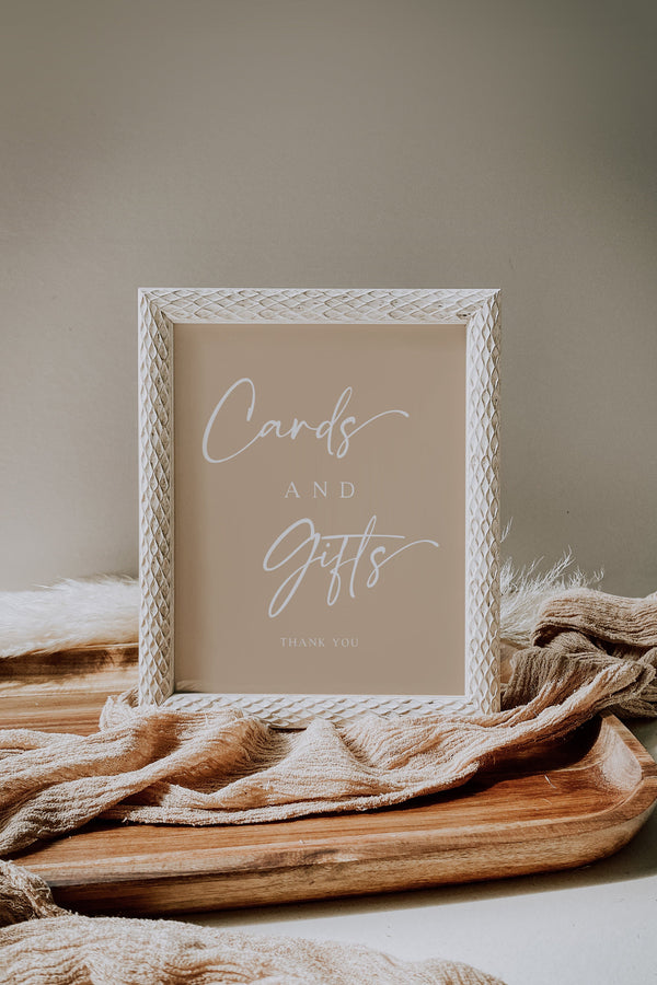 Cards and gifts template, Wedding cards and gifts sign, Beige wedding sign | BELLAMY
