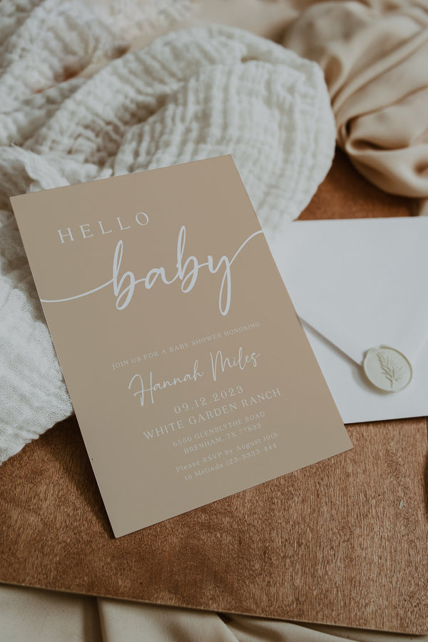 Hello Baby Invitation, Baby shower invitation, Digital baby shower invitation, Neutral gender, Invitation template | BELLAMY