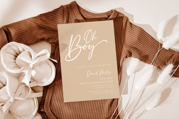 Oh Boy Invitation, Baby shower invitation, Digital baby shower invitation, Invitation template | BELLAMY