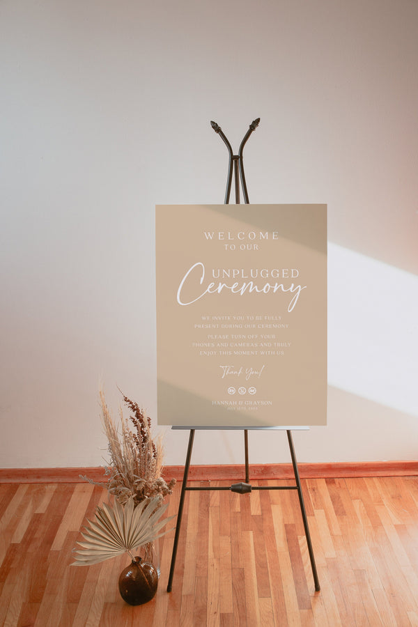 Unplugged ceremony sign, Beige wedding sign, Cream wedding sign, Unplugged wedding sign | BELLAMY