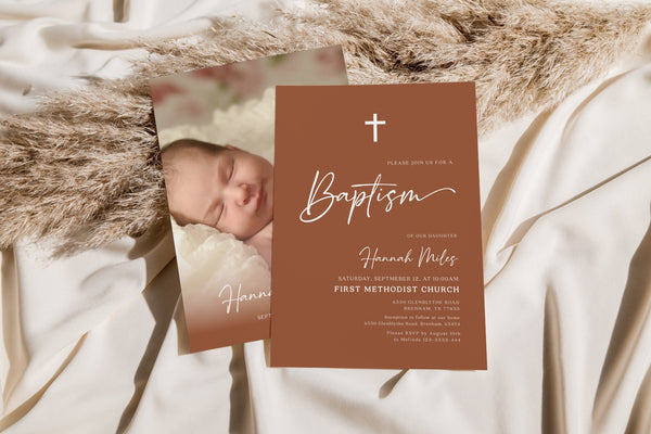 Terracotta Baptism invitation, Baptism invitation boho, Digital baptism invitation, Baptism Invitation template #BELLAMY-TR