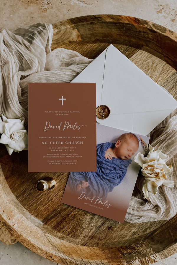 Baptism invitation template, Christening invitation, Digital baptism invitation, Invitation template, Beige invitation #BELLAMY-TR