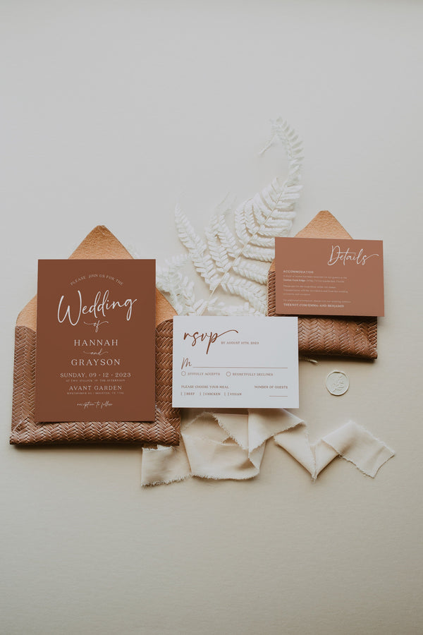 Terracotta invitation template, Modern wedding invitation suite, Earthy wedding invitation, Boho invitation set #BELLAMY-TR