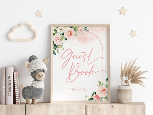 Baby shower guest book sign, Guest book sign template,  Please sign Guest Book sign, Blush floral sign  #BLUSHEE
