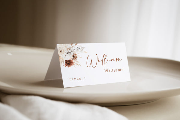 Place cards wedding, Place cards template, Boho pampas terracotta place cards #Ellery