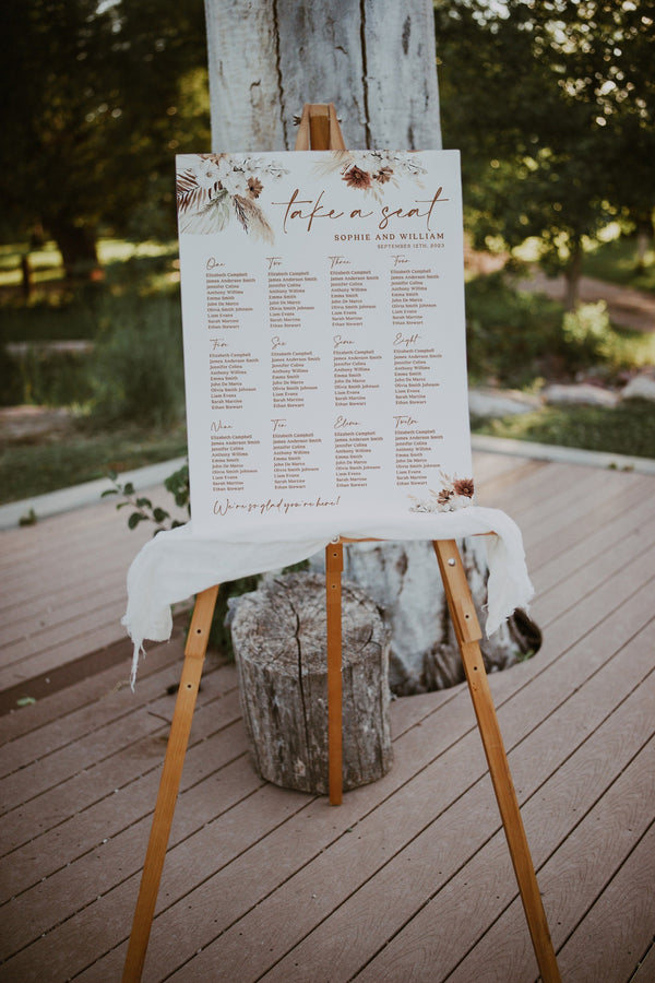 Seating chart template, Boho wedding seating chart, Table plan template, Terracotta pampas  #Ellery
