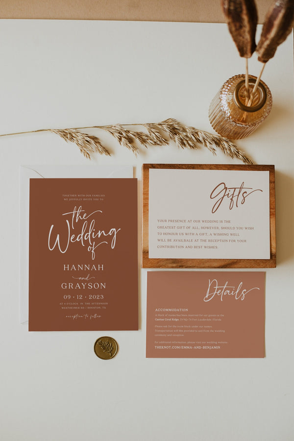 Modern wedding terracotta invitation set