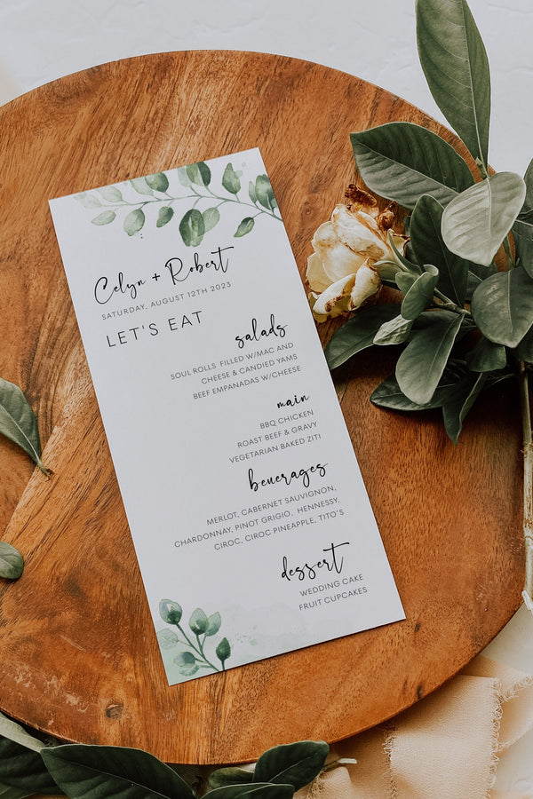 Menu template, Wedding menu template, Eucalyptus wedding menu, Floral menu template | FLORA