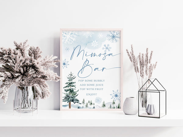 Mimosa bar sign, Baby shower mimosa bar sign, Winter baby shower sign, Winter wonderland sign #BLUEWW