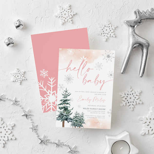 Baby shower invitation, Winter baby shower invitation, Hello Baby invitation, Rose baby shower invitation #ROSEWW