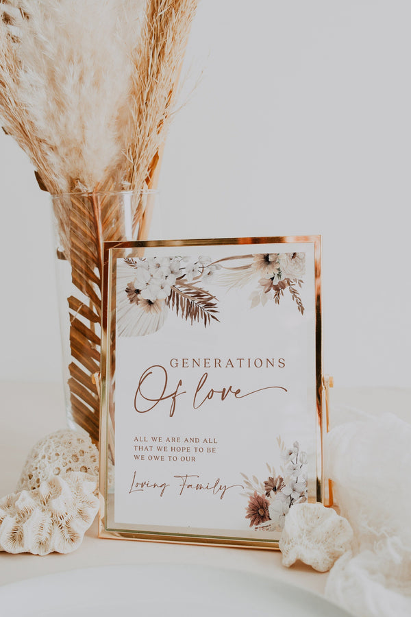 Generations of love printable sign, Family table sign, Boho pampas wedding sign, Terracotta wedding #Ellery
