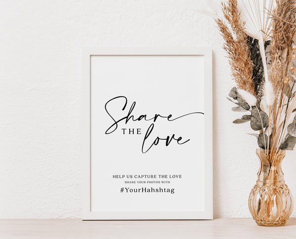 Share the love sign, Social network Hashtag sign, Wedding hashtag sign, Modern and elegant wedding signage #Morea