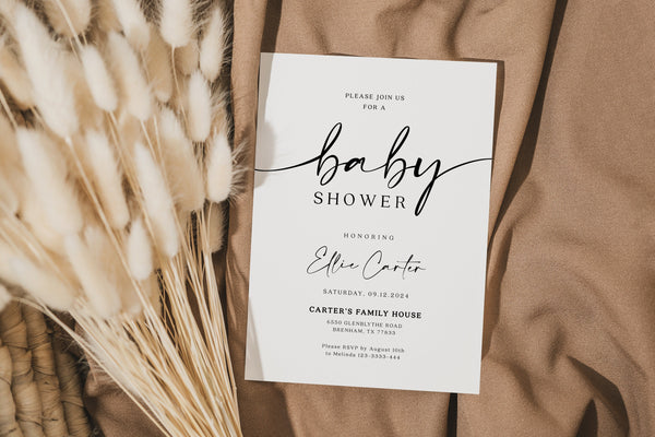 Baby shower invitation, Modern and elegant baby shower invitation, Minimalist baby shower invitation template  #Morea