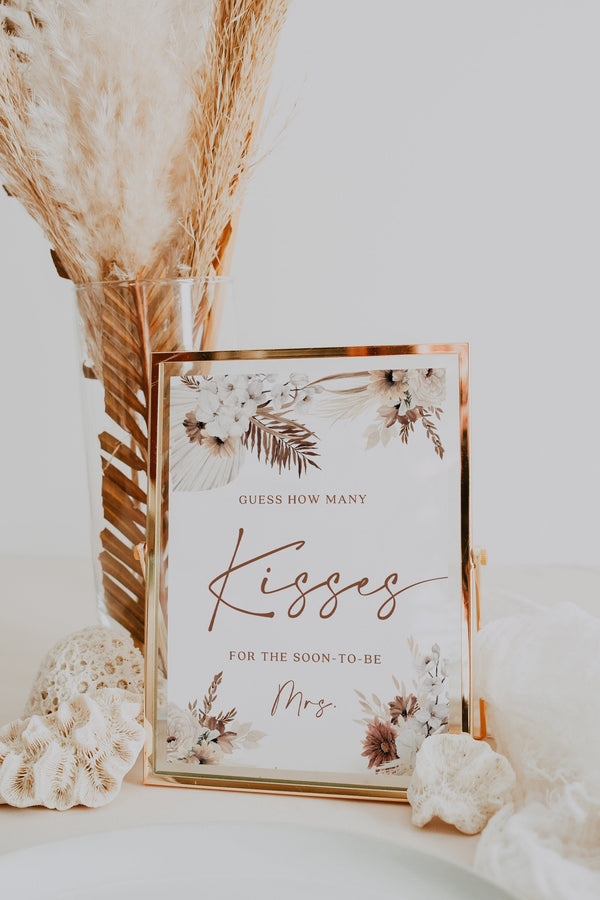 How many kisses sign, Bridal shower sign, Boho bridal shower, Terracotta pampas, Guess card with name included  #Ellery