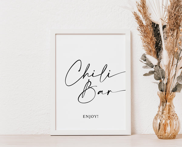 Chili Bar sign, Baby shower chili bar sign printable, Modern and elegant signage  #Morea