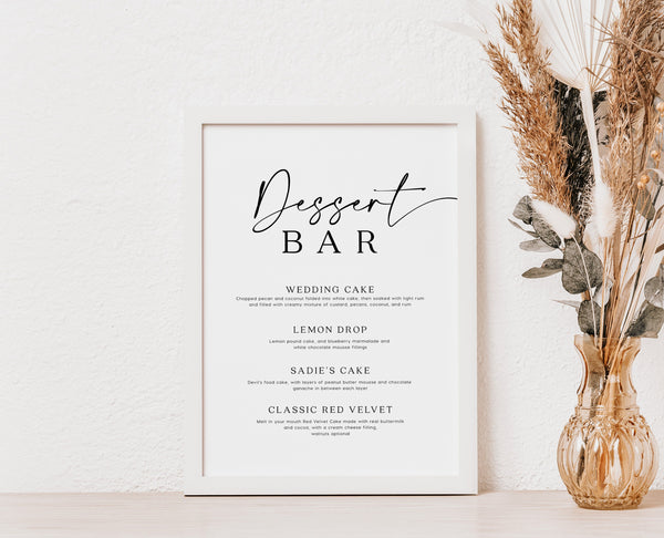 Dessert Bar sign, Dessert bar menu template, Modern and elegant wedding signage #Morea