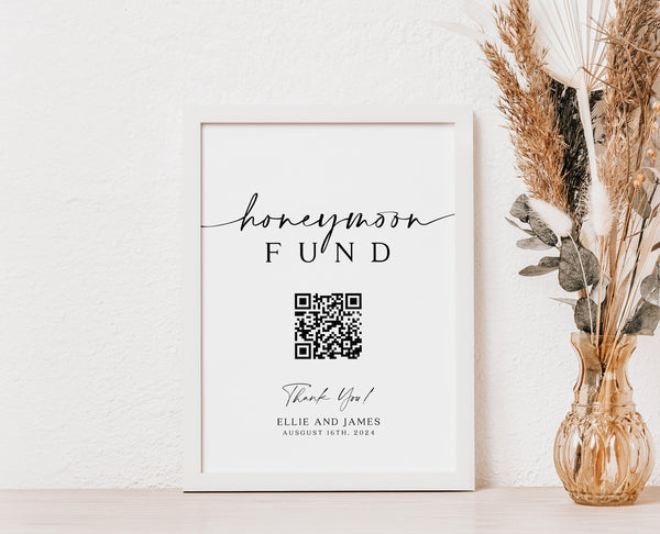 Honeymoon fund sign, Honeymoon QR code sign, Modern and elegant wedding signage #Morea