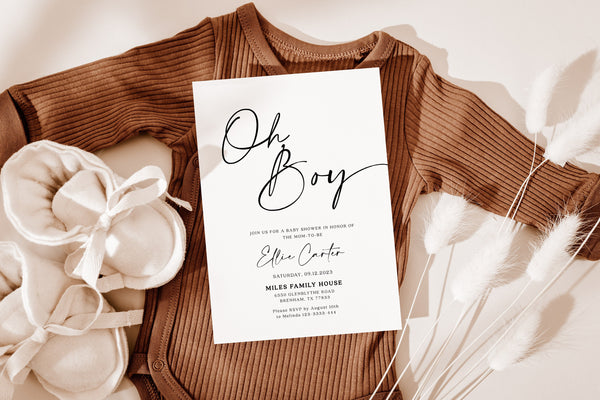 Oh Boy Invitation, Baby shower invitation template, Modern and elegant baby shower invitation #Morea