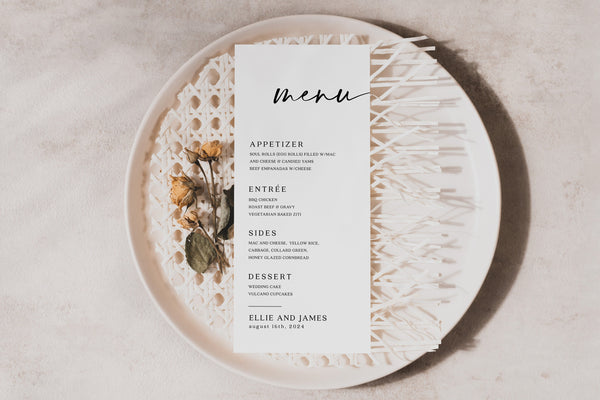 Menu cards template, Minimalist wedding menu template, Modern and elegant wedding menu #Morea