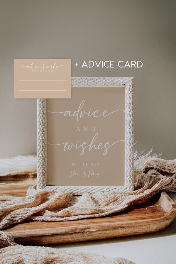 Advice and Wishes sign with advice cards, Beige sign, Bridal shower advice sign with advice card template, Beige wedding sign #BELLAMY