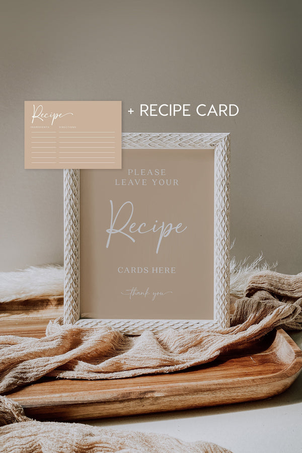 Recipe sign and Recipe cards template, Bridal shower recipe cards, Beige bridal shower sign #BELLAMY