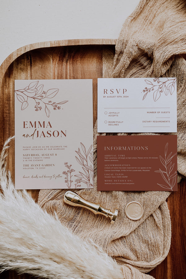 Floral Terracotta wedding invitation