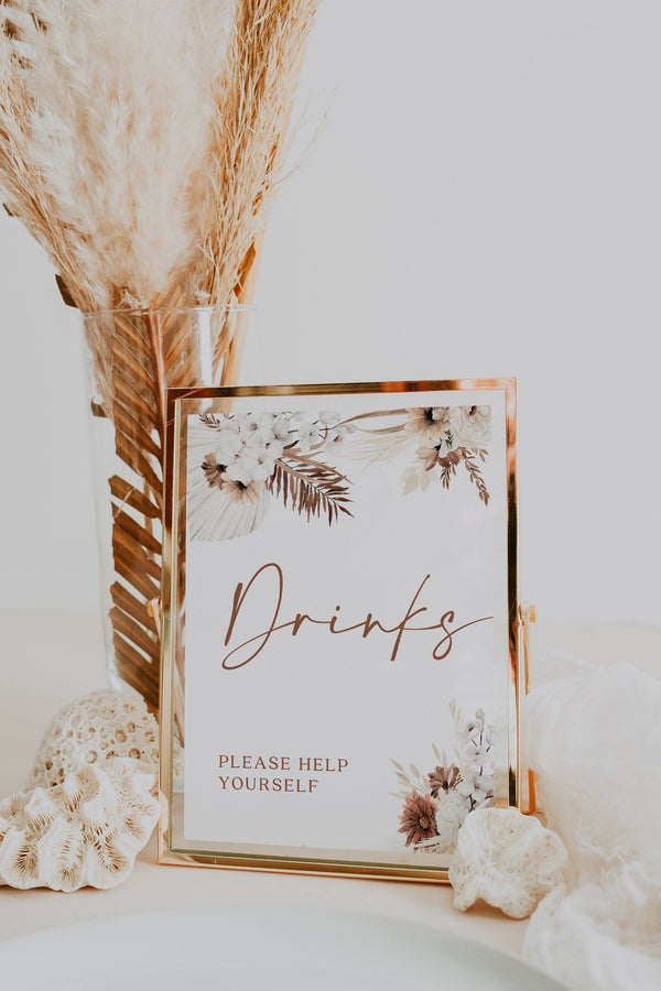 Drinks sign, Drinks bar sign, Baby shower sign, Boho pampas terracotta baby shower, Open bar sign #Ellery