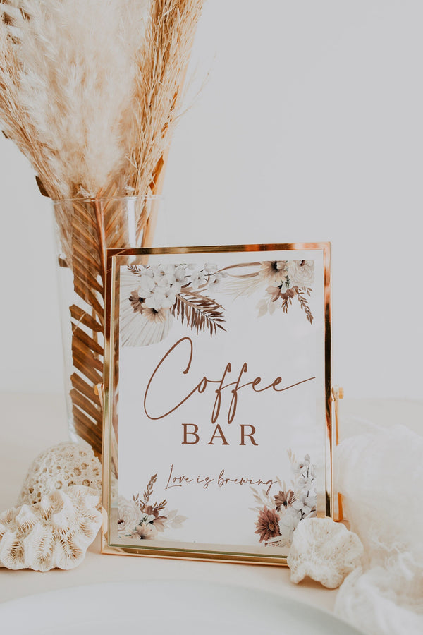 Coffee bar sign, Bridal shower sign, Coffee sign,  Boho bridal shower, Terracotta pampas  #Ellery