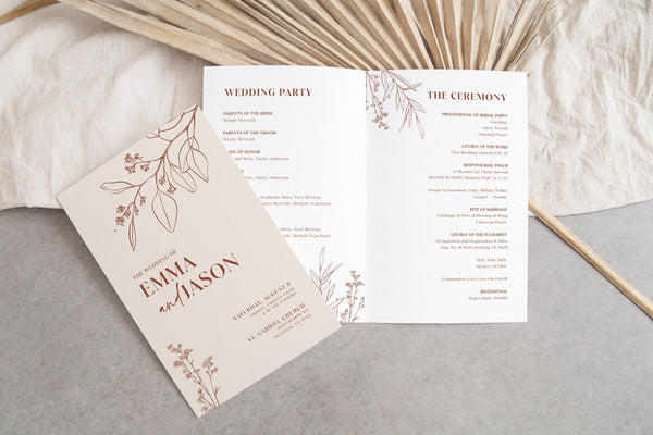 Wedding program template, Booklet wedding program, Floral Terracotta Wedding program booklet, Booklet template #herbal