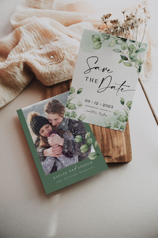 Greenery Save the Date card, Save the date template, Save the date invitation, Save the date with photo #Elise