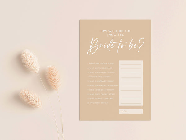 How well do you know Bride-to-be game, Bridal shower game template, Boho bridal shower, Beige bridal shower theme Editable games #BELLAMY