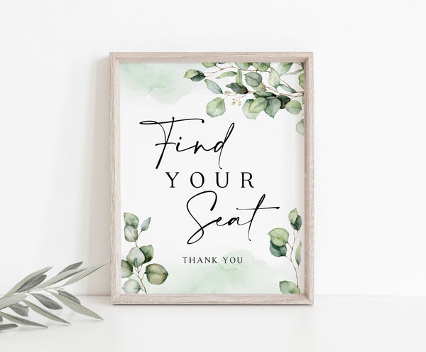 Find your seat sign, Wedding sign template, Greenery sign, Instant access through Templett  #Elise