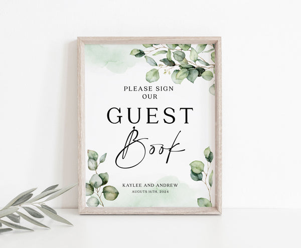 Guest book sign, Wedding sign template, Greenery sign, Instant access through Templett  #Elise