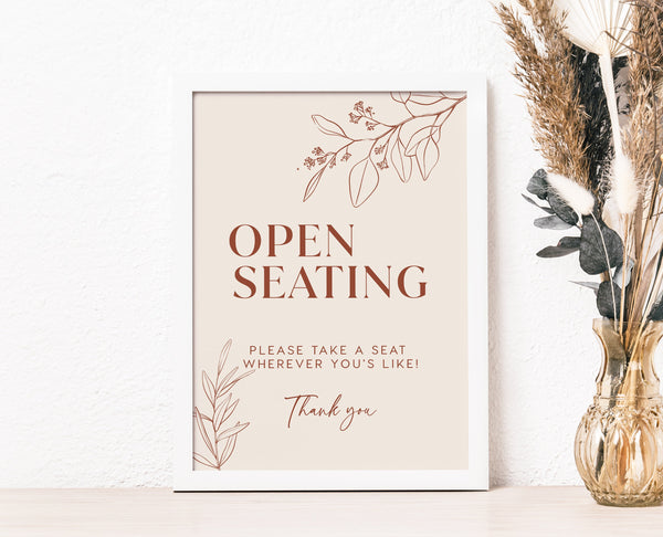 Open seating sign, Find your seat sign, Floral wedding sign, Botanical wedding sign, Terracotta wedding sign, Editable sign #herbal