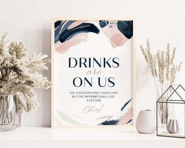 Drinks are on us sign, Navy Blush wedding sign, Drinks on us template, Open bar sign #Celeste