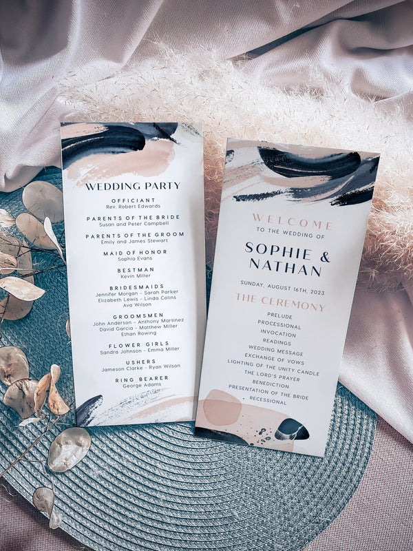 Wedding program template, Navy blush program cards, Editable ceremony program cards #Celeste