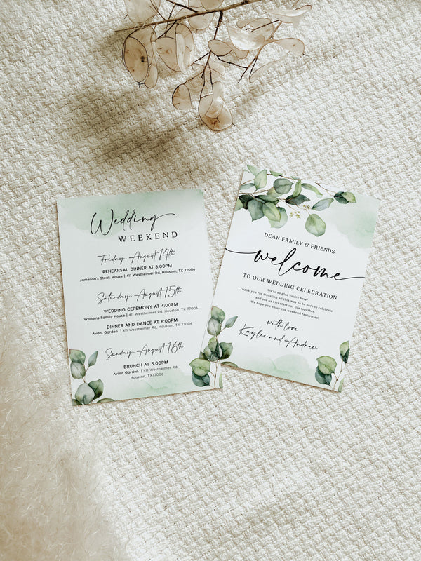 Wedding program itinerary template, Greenery wedding itinerary, Eucalyptus floral #Elise