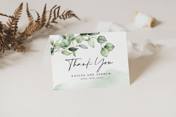 Greenery Thank you cards, Wedding thank you card template #Elise