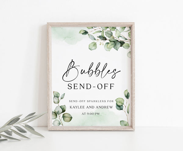 Bubbles send off sign, Wedding sign template, Greenery eucalyptus signage, Instant access through Templett  #Elise