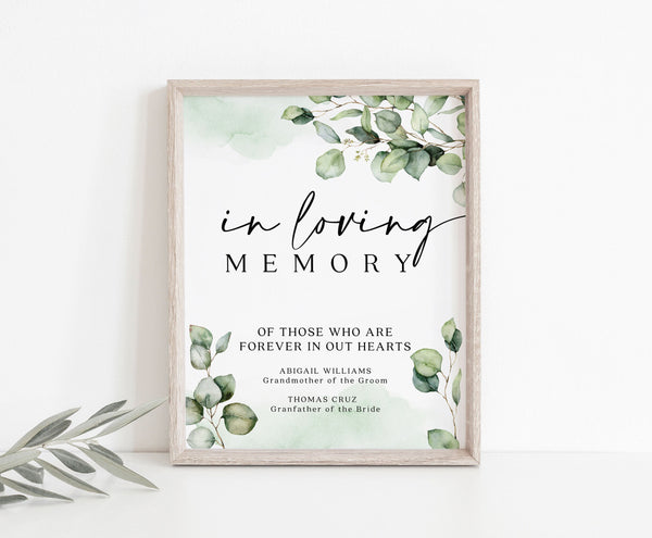 In Loving Memory sign, Wedding sign template, Greenery sign, Instant access through Templett  #Elise