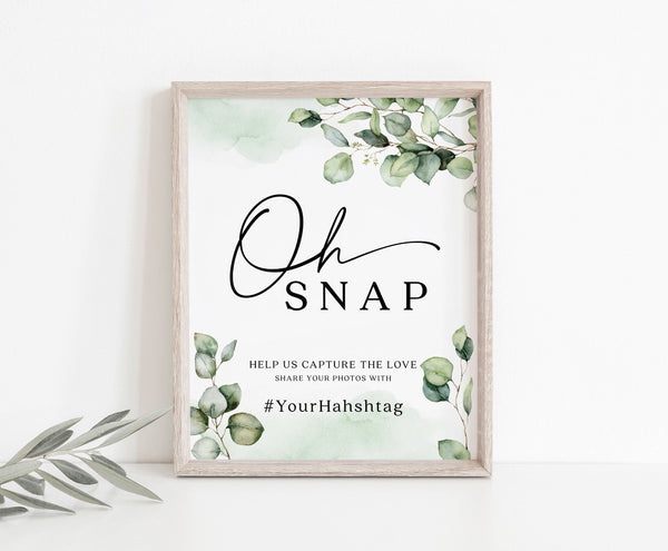 Oh Snap hashtag sign, Wedding sign template, Greenery sign, Instant access through Templett  #Elise