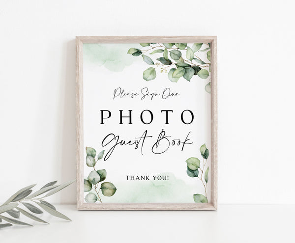 Photo Guest Book sign, Wedding polaroid guest book sign, Greenery sign, Instant access through Templett  #Elise