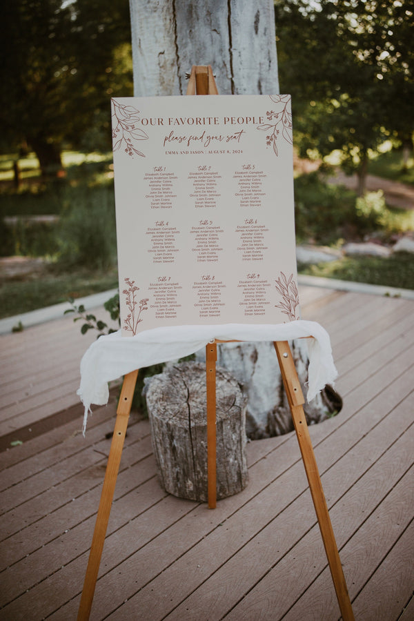 Seating chart template, Floral seating chart, Wedding floral sign, Wedding seating chart sign, Beige rust terracotta #herbal