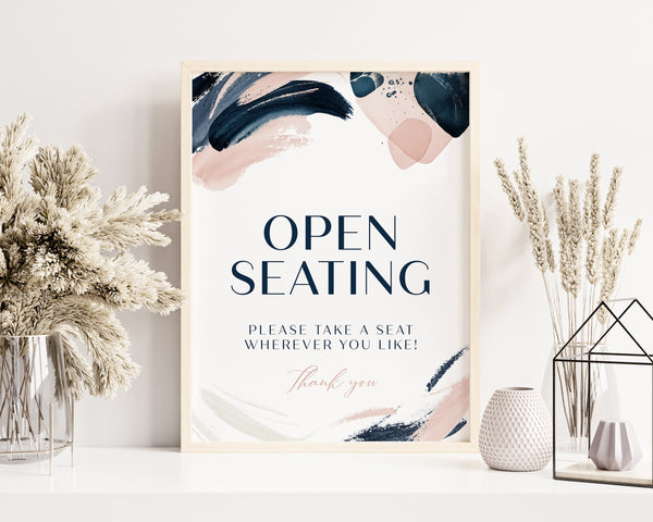 Open seating sign, Find your seat sign, Wedding  seating sign, Navy Blush wedding sign #Celeste